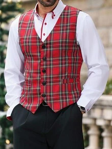 Manfinity CasualCool Questo gilet casual da uomo presenta un motivo a quadri per uno stile elegante e stratificato. Perfetto per il Natale, è adatto per l'uso quotidiano, per il lavoro, per feste e banchetti. Questo gilet è un pezzo versatile ed essenziale nel guardaroba di ogni uomo ed è un ottimo regalo per il tuo ragazzo o marito. Gilet da uomo a quadri rossi per uomo elegante senza maniche, costumi natalizi - Multicolore - Visualizzare 1