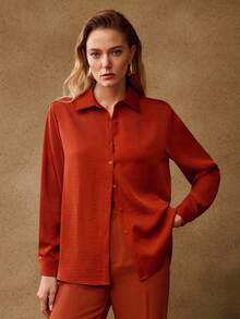 MOTF PREMIUM FALL WINTER SOLID BUTTON UP SHIRT - Orange - View 5