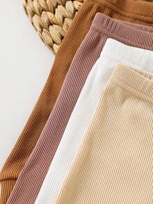 SHEIN 4 piezas Pantalones elásticos de cintura sólida de punto para bebé recién nacido niña, versátiles para otoño/invierno - Multicolor - Ver 5