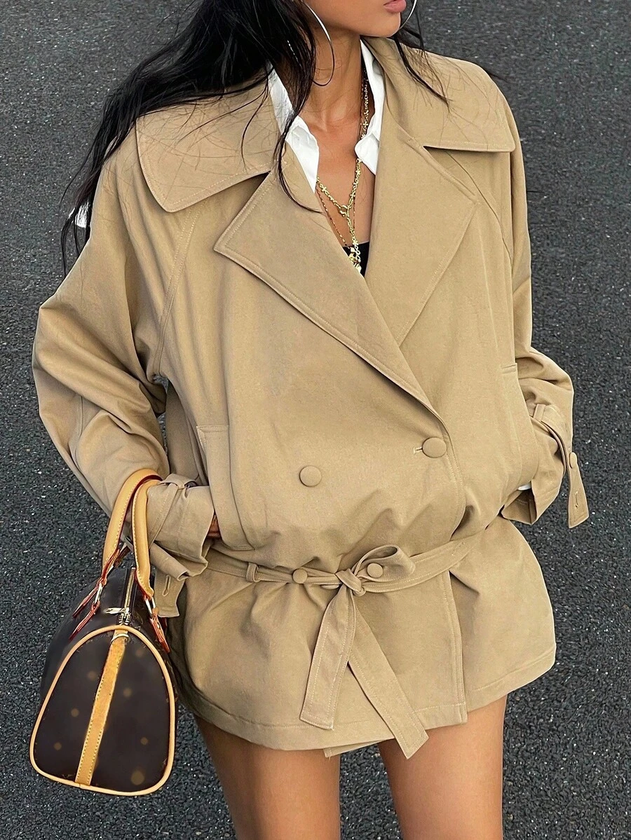 Livesso Women's Casual Turndown Collar Trench Coat, Autumn Jacket