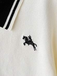 Sparklyn 少女毛衣套装，长袖有领开衫和条纹迷你裙，黑白色，适合春季、秋季、秋冬季 - 黑與白 - 查看 4