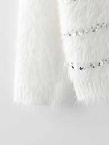 SHEIN Clasi Plus Size Women Solid Color Sequin Knit Pullover Sweater, Elegant Casual Autumn/Winter Sweater Suitable For Halloween, Christmas, Back To School