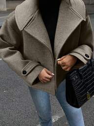 SHEIN PETITE Women's Casual Chic Solid Color Oversized Lapel Dropped Shoulder Loose Overcoat, Autumn/Winter