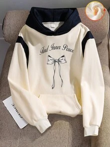 SHEIN 1pc Girls' Casual Everyday Versatile Sweet Design Butterfly Print Contrast Color Fleece Sweatshirt, Autumn/Winter