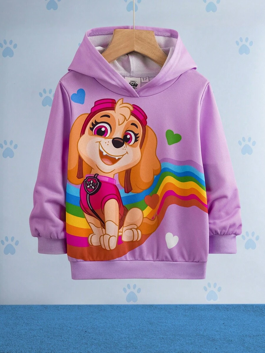 SHEIN | PAW Patrol 女童可爱卡通狗彩虹印花宽松套头卫衣，户外运动休闲款，紫色秋冬款 - 紫色 - 查看 1