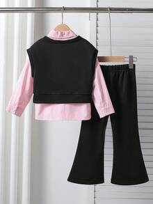 Elladie kids 3件套年轻女孩休闲条纹衬衫+心形印花背心+裤子套装，秋冬 - 彩色 - 查看 2