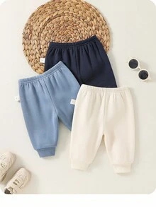 3pcs Newborn Baby Boy/Girl Cute Cartoon Pattern Elastic Waist Knit Pants, Casual & Versatile - Multicolor - View 2