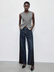 Maija 2025秋冬纯色前扣无袖针织上衣，优雅都市时尚，适合职场、通勤、商务、办公室、婚礼嘉宾、派对、音乐会 - 灰色 - 查看 2