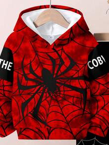 SHEIN 男婴冬季新款休闲简约蜘蛛侠英文可爱卡通扎染 Y2K 宽松舒适针织柔软连帽运动服套装，适合秋冬 - 彩色 - 查看 4