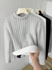 SHEIN 少女长袖修身T恤，春季修身款 - 淺灰色 - 查看 7