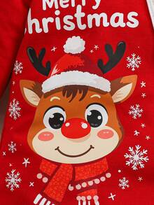 SHEIN Playful Pals Baby Jungen süßes Weihnachtsmuster bedruckter Fleece-gefütterter Romper mit Druckknopfverschluss und Mütze, Herbst/Winter