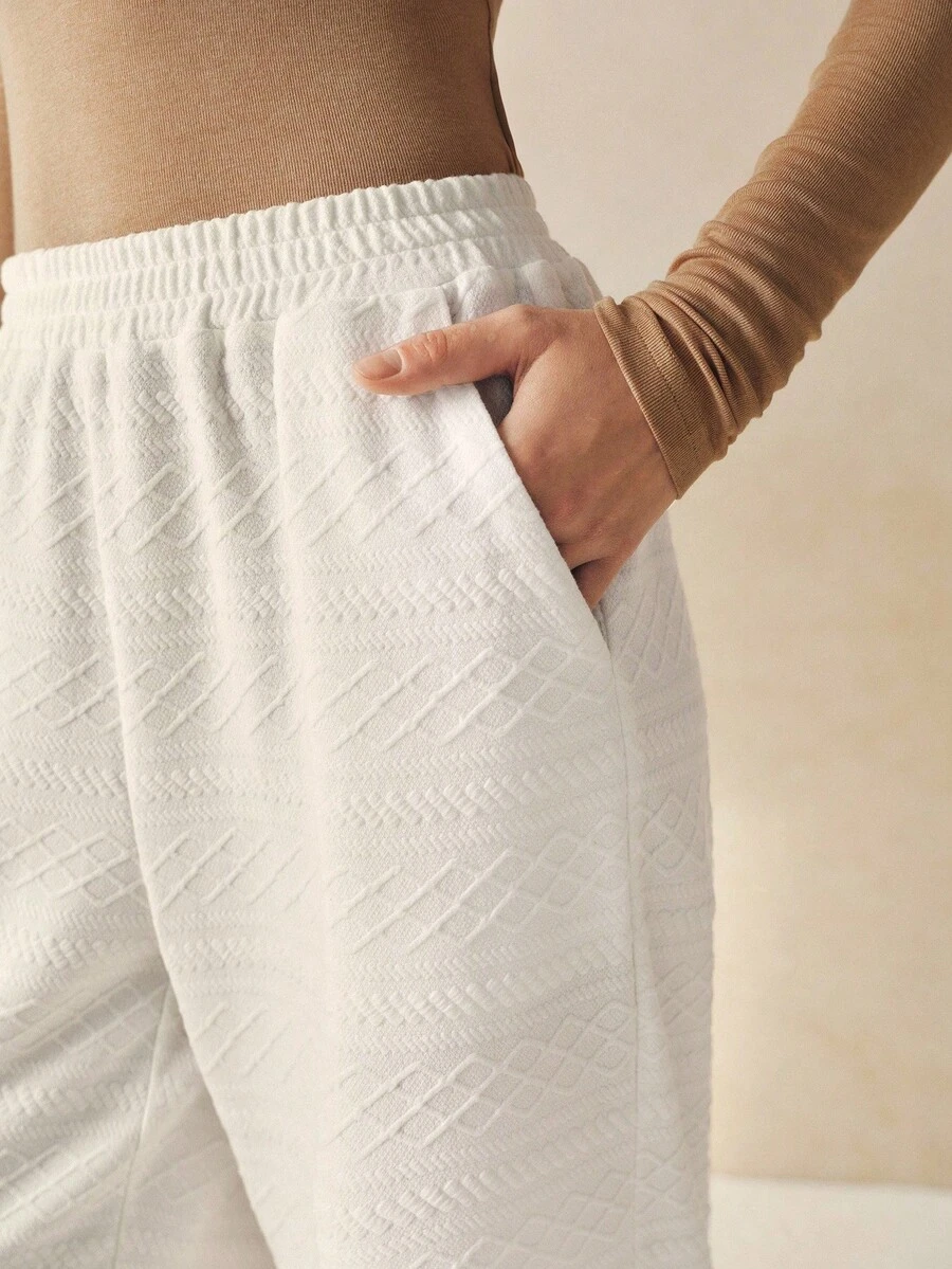 Cévolie Women's Elastic Waist Wide Leg Loose Casual Pants - White - View 1