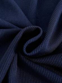 2 件女童海军蓝罗纹面料印花蝴蝶结上衣，搭配海军蓝和白色格子宽松裤，可爱休闲睡衣套装 - 彩色 - 查看 4