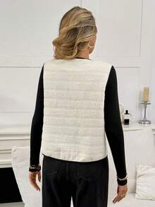 Serisse Chaqueta de invierno para mujer con ribete de contraste anudado sin mangas, casual, para otoño/invierno, chaqueta sin mangas con ribete negro, vintage, de vuelta al colegio, otoño, invierno, estilo francés, chaqueta de invierno para mujer, nueva diseño de mujer 2025 con sentido, temperamento versátil, elegancia francesa, delicada, estilo francés, dinero antiguo, simple, oficina, commuting, elegante, adecuada para uso diario, invierno para mujer, fiesta, verano nuevo para mujer - Multicolor - Ver 3
