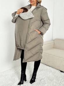 SHEIN Chaqueta casual de 3 en 1 con capucha, cremallera y manga larga de unicolor para maternidad - Verde - Ver 8