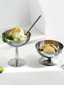 Cirelle 1 pieza Plato de postre, taza alta para helado de acero inoxidable, tazón para té de la tarde, pudín, taza de postre, platos lindos, candelabro, útiles escolares, regalo de Navidad - Plateado - Ver 9