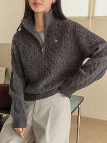 Dazy-Less Damen Lässiger Loose Halb-Reißverschluss Pullover, neue Herbstkollektion Business Lässig Frau - Grau - Übersicht 6