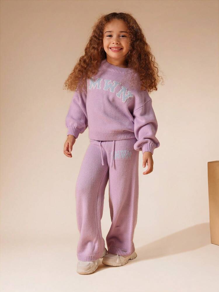 Ribbed Knit Sweater And Wide Leg Pants Set