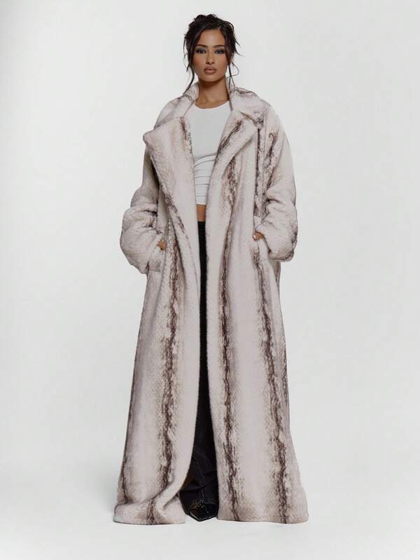 MUSERA Abrigo de piel sintética con estampado animal, de largo hasta el suelo, con cuello, oversize, elegante para salir de noche en otoño, invierno, Navidad o eventos