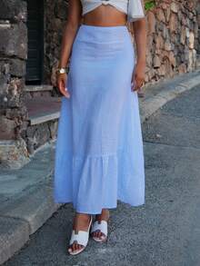 Yess Loren Falda larga con rayas verticales de bloques de color, de moda para el verano - Lavado ligero - Ver 4