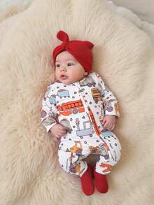 新生儿卡通汽车印花圆领长袖休闲连体衣秋冬款 - 彩色 - 查看 6