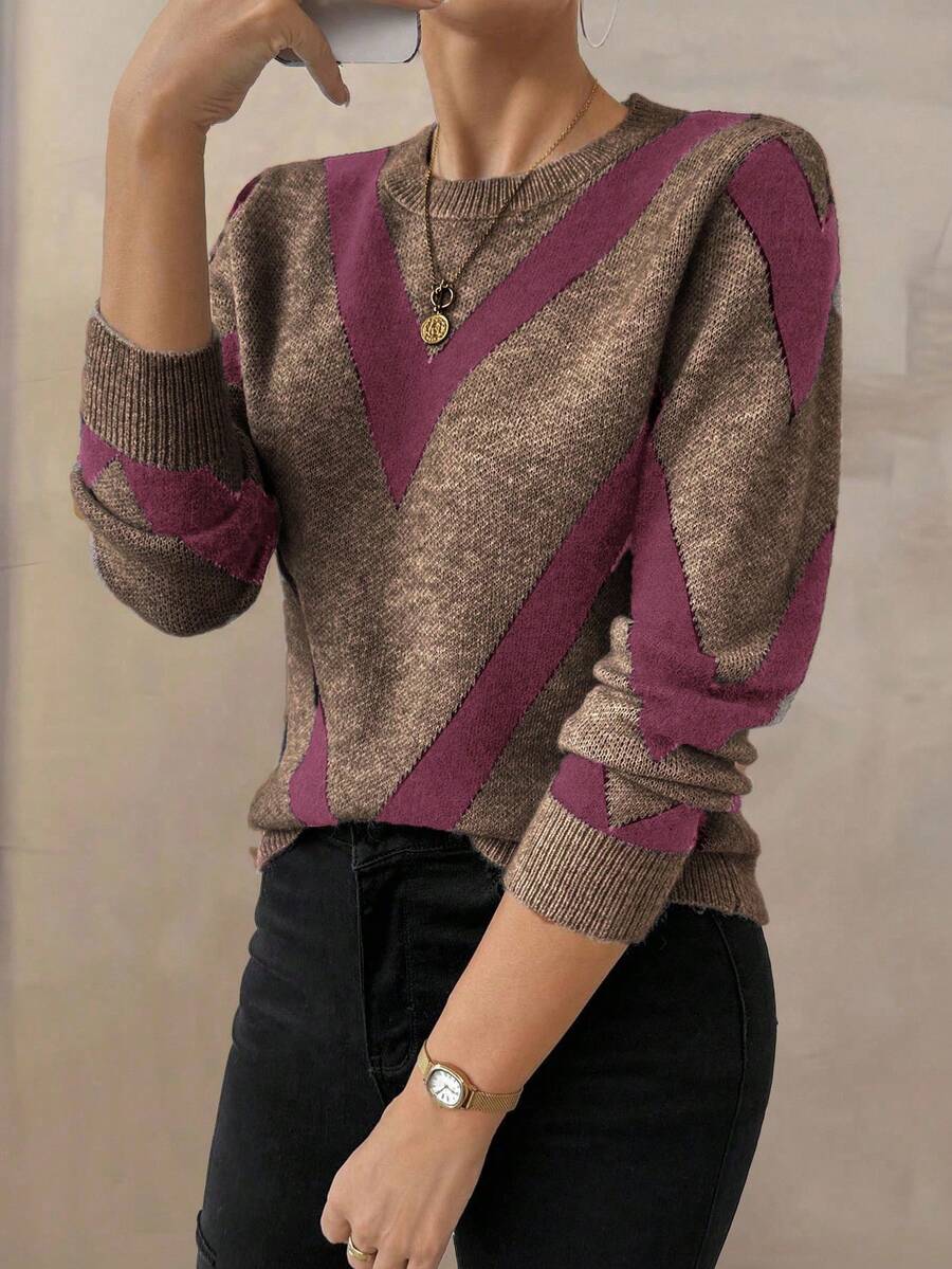 EMERY ROSE 2025秋冬新品几何条纹套头衫 - 彩色 - 查看 1