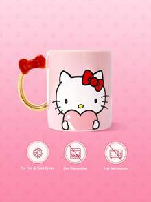 HELLO KITTY AND FRIENDS | SHEIN Cartoon Bow Pattern 380ml Ceramic Mug - Pink - View 3
