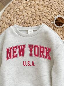 SHEIN Babygirl 可爱灰色字母印花长袖卫衣和裤子套装，秋冬 - 淺灰色 - 查看 6