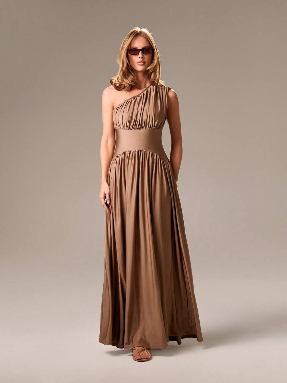 one shoulder empire waist dress One-Shoulder Empire Waist Maxi Dress
