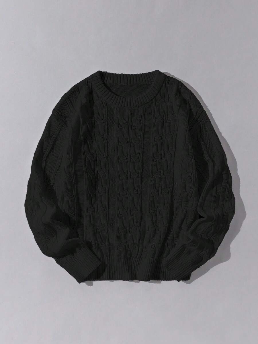 Teen Boy Casual Solid Color Cable Knit Crew Neck Sweater, Autumn/Winter Pullover Knit Sweater Black Sweater Cable Knit Sweater Pullover Sweater Long Sleeve Sweater Boy Sweater Long Sleeve Knit Knit Sweater 8 Years Old Boy Knitwear Sweaters For Teen Boys 8 Years Old Boy Sweater Knit Sweater Boy Knitwear Cable Knit Sweater Youth Sweaters Brown Sweater For Teen Boy 8 Years Old Boy Knitwear Sweater For Boys - Black - View 1