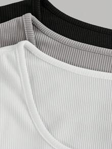 SHEIN Girlism Teen Girls' Casual Teen Girls 3pcs/Set Black White Gray Square Collar Knit Solid Color Long Sleeve Snap Front Bodysuit Buy 1 Get 2 Free, Autumn Winter Fall Outfits Festival, Halloween, Christmas, New Year, Christmas Gift Great For Casual & Daily Wear & School Daily In Autumn & Winter Suitable For Autumn/Winter Daily Wear,Street Style, Home 3 Packs Tops - Multicolor - View 3