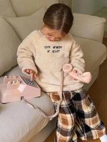 DAZY Conjunto de moletom com gola redonda e letras bordadas para meninas, 2 peças, para outono - Caqui - Ver 3