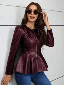 SHEIN Clasi 女士纯色束腰夹克，秋季通勤时尚 - 紫紅色 - 查看 3