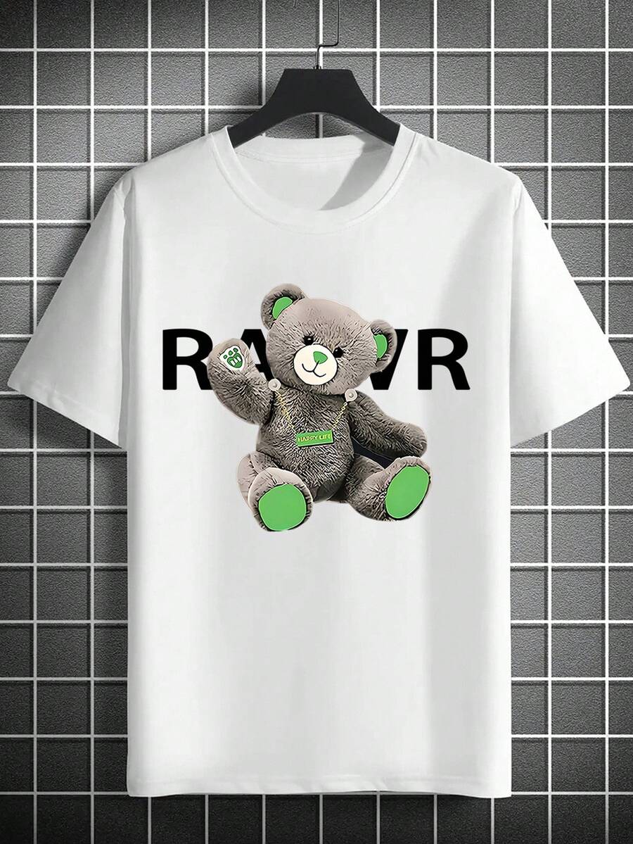 Manfinity Dauomo 男士可爱小熊印花时尚度假圆领短袖可爱休闲T恤