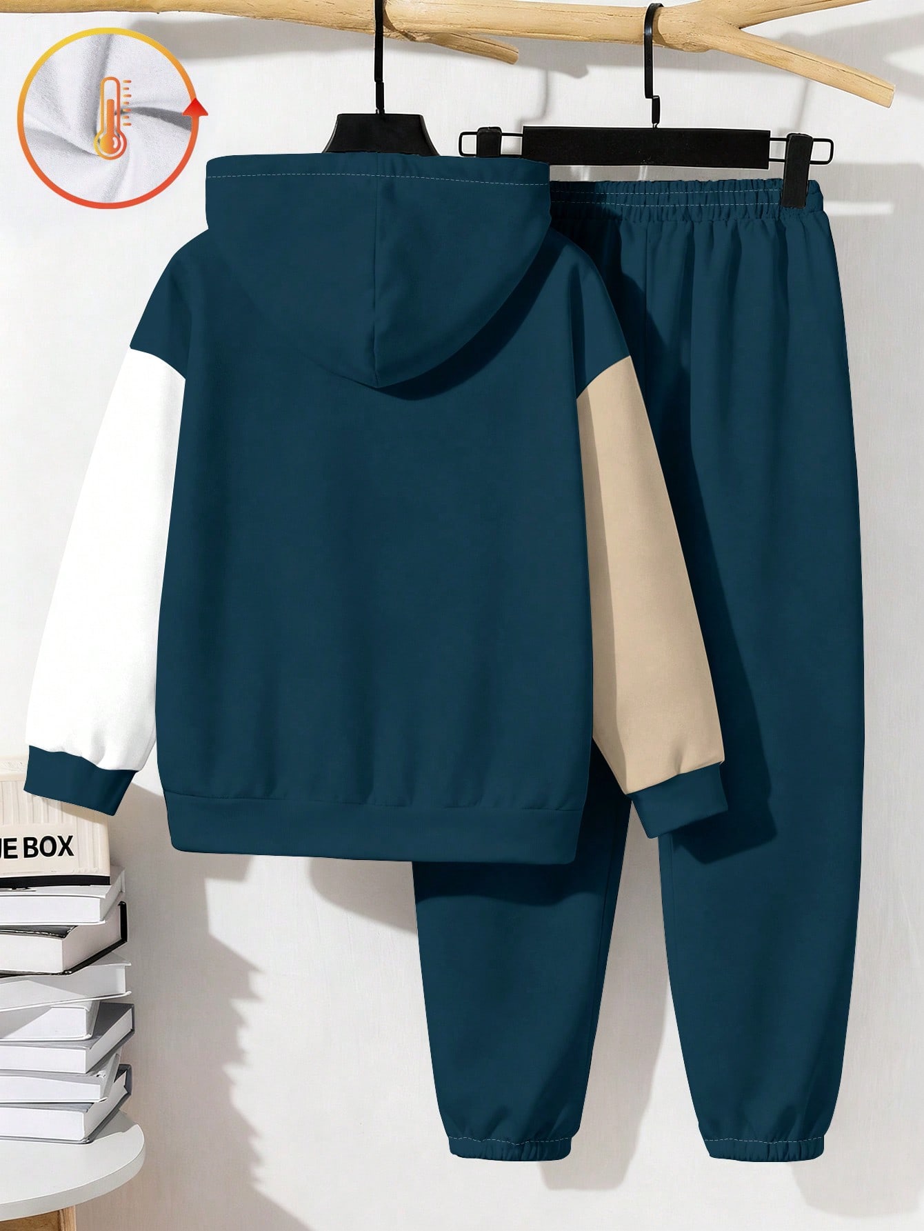 مجموعة بلوزة هوديي أزرق بأكمام طويلة بسيطة وكاجوال...