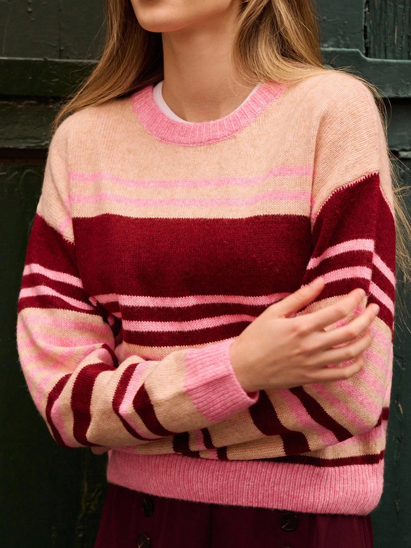 Suéter holgado de rayas rosas para mujer, otoño, primavera, verano, Año Nuevo