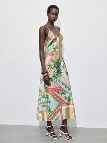 Maija Women's Tropical Print Dress, Fashionable Summer Christmas Women's Clothing  New Year Dress Beach Dress New Year Women's Clothes Beach Dress  Elegant Dresses For Women Beach Dress Party Dresses For Women  Elegant Dresses For Party  Elegant Dresses For Women Christmas Dress  Beach Outfits For Women - Apricot - View 4