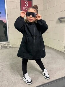 SHEIN Young Girl Cute Leopard Print Hooded Jacket, Versatile For Autumn/Winter - Black - View 3