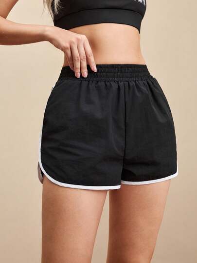 Cheerettes Letter Print Contrast Trim Elastic Waist Summer Sports Shorts Shorts Comfy Athletic Black Athletic Shorts Women Cheer Shorts Women Basketball Shorts