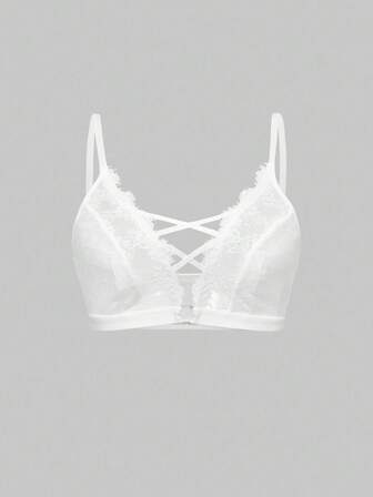 Goth Sujetador tipo bralette con triángulos, encaje floral y anillo metálico cruzado, para uso casual diario