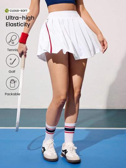 CourtClass 极简主义撞色饰边和色块网球褶皱迷你裙