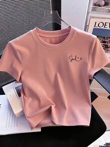 Resyla Y2K 可爱笑脸短款圆领短袖 T 恤 - 粉色 - 查看 4