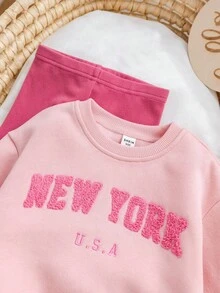 SHEIN Babygirl Casual Graphic Letter Print Sweatshirt Set, Autumn/Winter - Pink - View 3