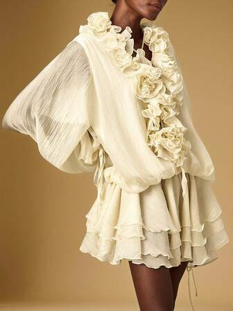 Briarwyn 女式优雅纯色荷叶边下摆短款连衣裙