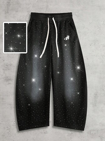 Street Life Pantalones de chándal con efecto desgastado y aplicaciones de rhinestones para hombres