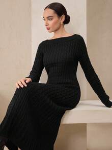 Graceveil Abito maglione invernale da donna con nodo attorcigliato, colore nero - nero - Visualizzare 13