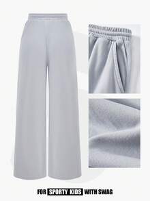 JNSQ Pantalon ample et décontracté à doublure thermique pour préadolescentes, convient pour le port quotidien, les activités extérieures, les vacances, le streetwear, les fêtes et les loisirs, automne/hiver - Gris - Voir 2