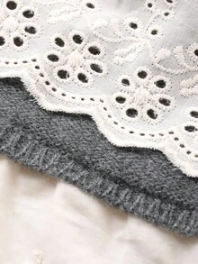 Vivie Lora Women's Stand Collar Fitted Lace Patchwork Knit Sweater Top - Grey - View 3
