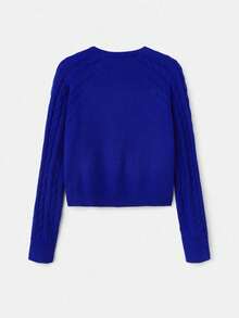 lacRébo Cable Knit Cardigan With Cristal Buttons Fall Women Clothes Autumn Outfits Fall Women Clothes Spring Summer Office Top Business Casual Top - Blue - View 7