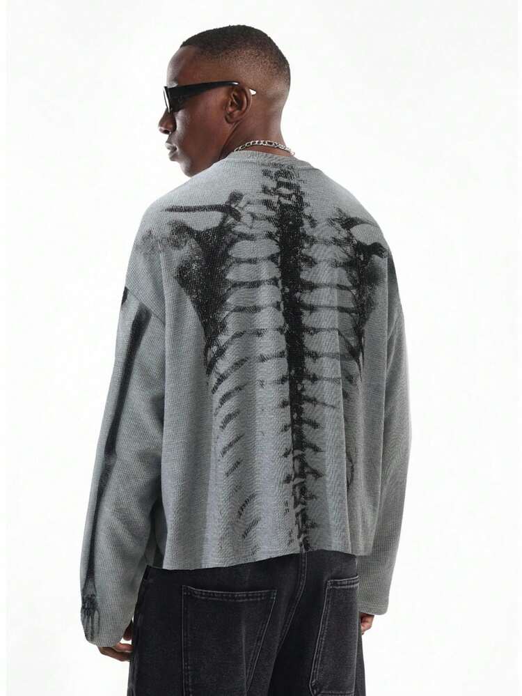 Halloween Skeleton X Ray Waffle Knit Long Sleeve Top